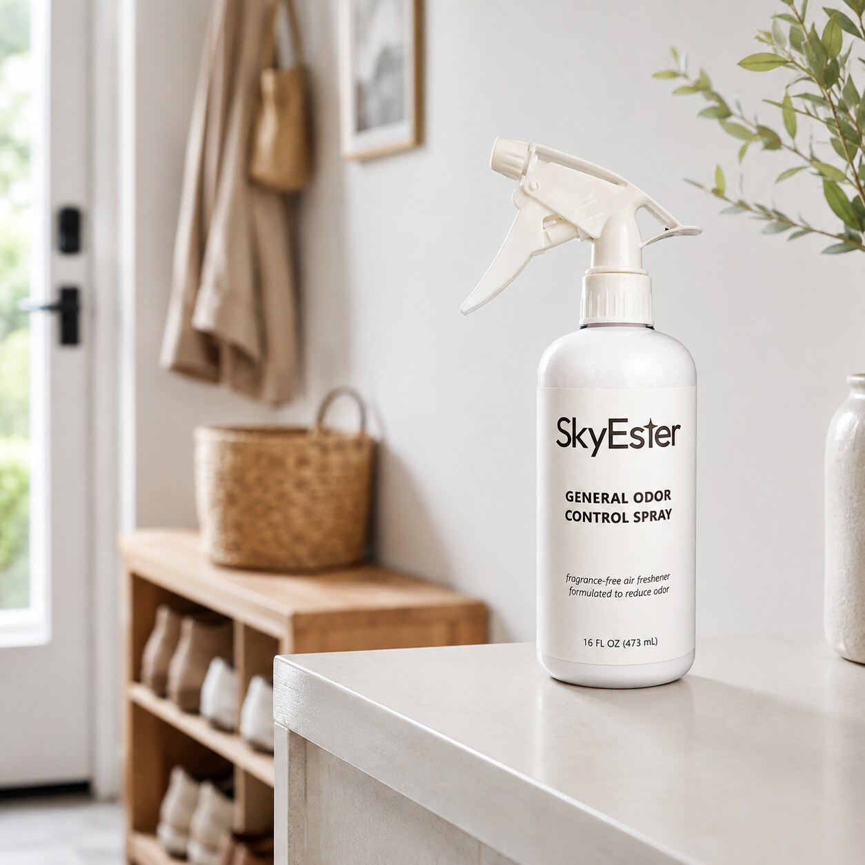 SkyEster General Odor Control Spray in a clean entryway